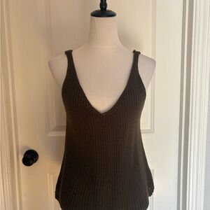 Minimalist Deep V Knit Tank Top in Dark Olive | Y2K Style